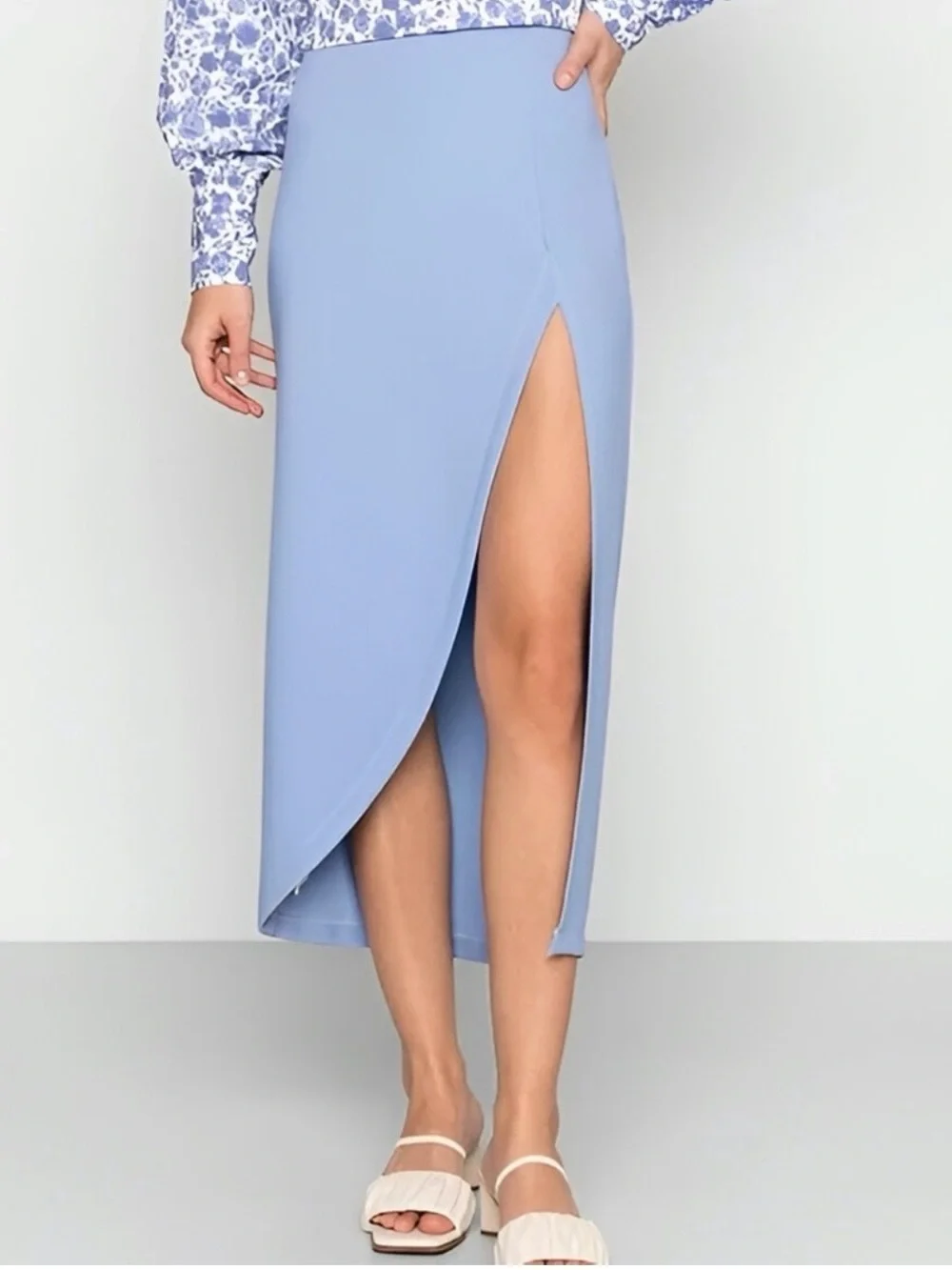 ⚡️NWT Abercrombie & Fitch Light Blue Asymmetric Midi Skirt with Front Slit
